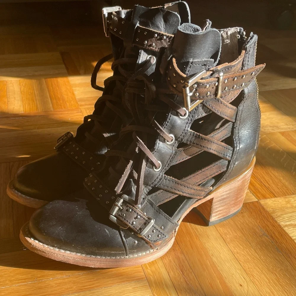 Freebird by Steven Black and Brown Studded Moto Boots - Picture 1 of 5